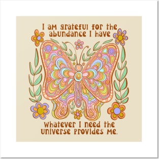 Retro butterfly with abundance quote Posters and Art